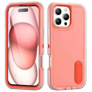 For iPhone 16 Pro Max Rugged PC + Silicone Phone Case with Holder(Transparent+Orange)