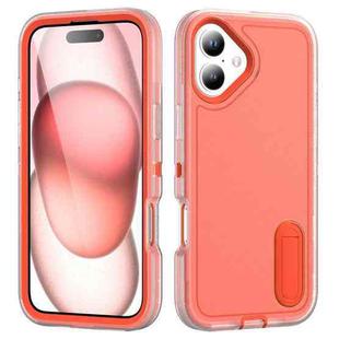 For iPhone 16 Plus Rugged PC + Silicone Phone Case with Holder(Transparent+Orange)