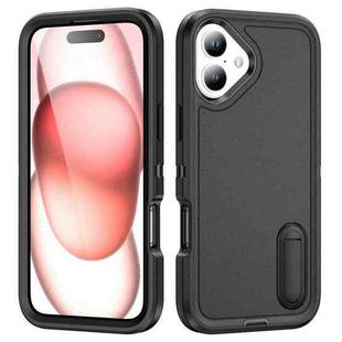 For iPhone 16 Rugged PC + Silicone Phone Case with Holder(Black)