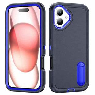 For iPhone 16 Rugged PC + Silicone Phone Case with Holder(Dark Blue+Royal Blue)