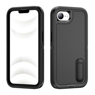 For iPhone 16e Rugged PC + Silicone Phone Case with Holder(Black)