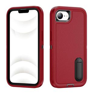 For iPhone 16e Rugged PC + Silicone Phone Case with Holder(Red+Black)