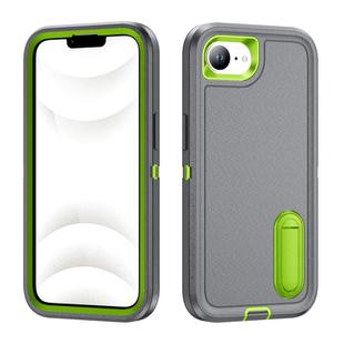For iPhone 16e Rugged PC + Silicone Phone Case with Holder(Grey+Fresh Green)