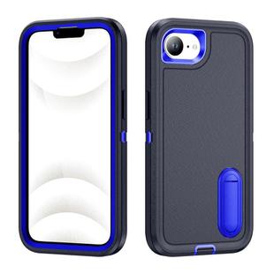 For iPhone 16e Rugged PC + Silicone Phone Case with Holder(Dark Blue+Royal Blue)