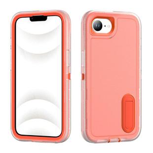 For iPhone 16e Rugged PC + Silicone Phone Case with Holder(Transparent+Orange)