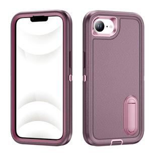 For iPhone 16e Rugged PC + Silicone Phone Case with Holder(Purple+Pink)