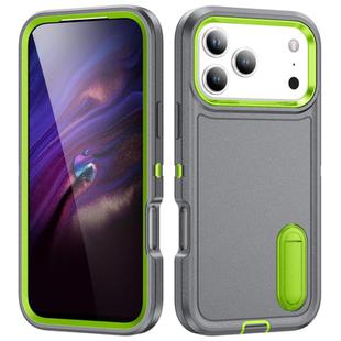For iPhone 17 Pro Max Rugged PC + Silicone Phone Case with Holder(Grey+Fresh Green)