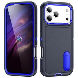 For iPhone 17 Pro Max Rugged PC + Silicone Phone Case with Holder(Dark Blue+Royal Blue)