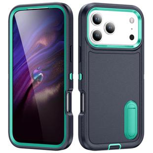 For iPhone 17 Pro Max Rugged PC + Silicone Phone Case with Holder(Dark Blue+Light Green)