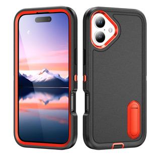 For iPhone 17 Rugged PC + Silicone Phone Case with Holder(Black+Orange)