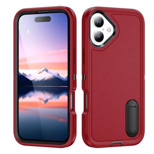 For iPhone 17 Rugged PC + Silicone Phone Case with Holder(Red+Black)
