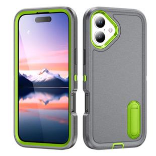 For iPhone 17 Rugged PC + Silicone Phone Case with Holder(Grey+Fresh Green)