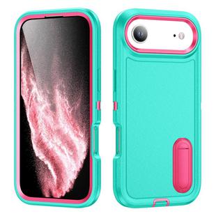 For iPhone 17 Air Rugged PC + Silicone Phone Case with Holder(Light Green+Rose Red)