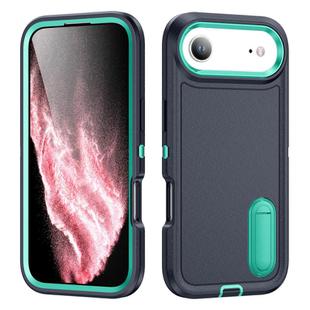For iPhone 17 Air Rugged PC + Silicone Phone Case with Holder(Dark Blue+Light Green)