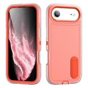 For iPhone 17 Air Rugged PC + Silicone Phone Case with Holder(Transparent+Orange)