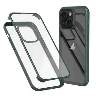 For iPhone 15 Plus Double-sided Plastic Glass Phone Protective Case(Dark Green)