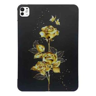 For iPad Pro 11 2024 Golden Rose Pattern Smart Tablet TPU Case(Black)