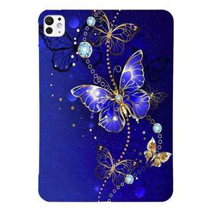 For iPad Pro 13 2024 Color Painting Pattern Smart Tablet TPU Case(Blue Butterfly)