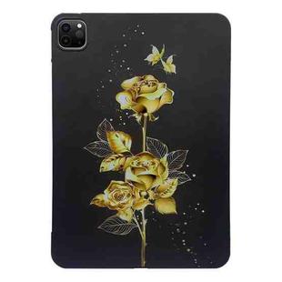 For iPad Pro 12.9 2022 / 2021 / 2020 Color Painting Pattern Smart Tablet TPU Case(Golden Rose)