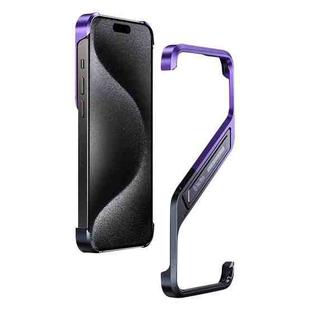 For iPhone 15 Pro S-shaped Stand Frameless Metal Phone Case(Black Purple)