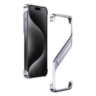 For iPhone 15 Pro S-shaped Stand Frameless Metal Phone Case(Silver)