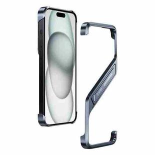 For iPhone 15 S-shaped Stand Frameless Metal Phone Case(Grey)