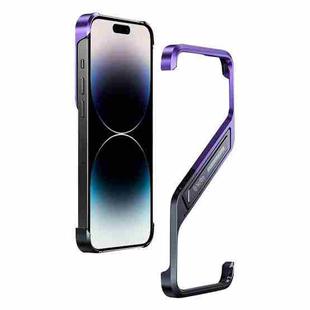 For iPhone 14 Pro S-shaped Stand Frameless Metal Phone Case(Black Purple)