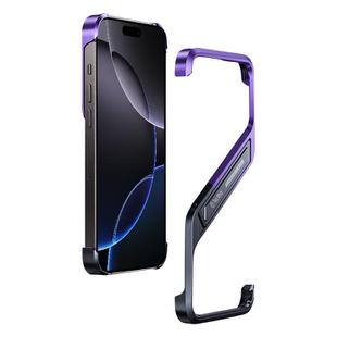 For iPhone 16 Pro Max S-shaped Stand Frameless Metal Phone Case(Black Purple)