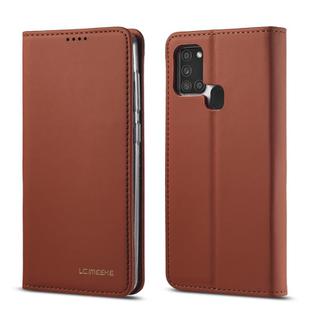 For Samsung Galaxy A21s LC.IMEEKE LC-002 Series Skin Hand Feeling PU + TPU Horizontal Flip Leather Case with Holder & Card Slot & Wallet(Brown)