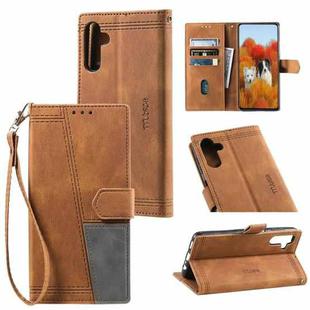 For Samsung Galaxy A16 5G TTUDRCH Embossed Line Splicing Leather Phone Case(Brown)