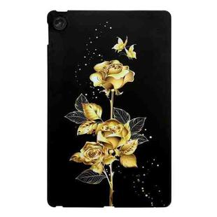 For Lenovo Tab M10 Plus 3rd Gen Golden Rose Pattern Smart Tablet TPU Case(Black)