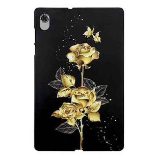 For Lenovo M10 Plus Golden Rose Pattern Smart Tablet TPU Case(Black)