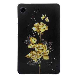 For Samsung Galaxy Tab A9 Golden Rose Pattern Smart Tablet TPU Case(Black)