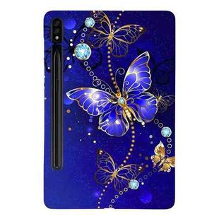 For Samsung Galaxy Tab S7 / S8 Color Painting Pattern Smart Tablet TPU Case(Blue Butterfly)