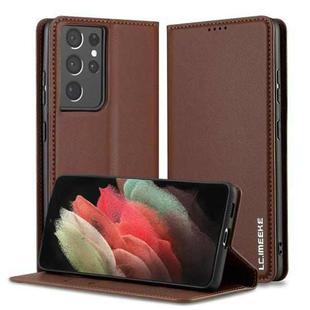 For Samsung Galaxy S21 Ultra 5G LC.IMEEKE L1 Series Frosted Fine Texture PU Phone Case(Brown)