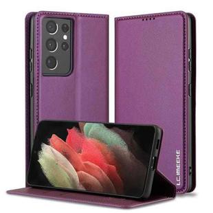 For Samsung Galaxy S21 Ultra 5G LC.IMEEKE L1 Series Frosted Fine Texture PU Phone Case(Purple)