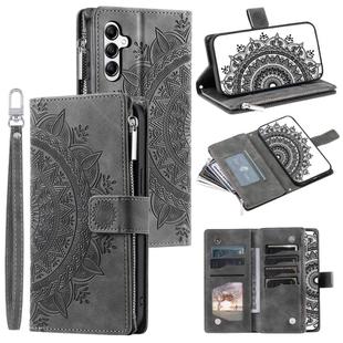 For Samsung Galaxy A17 5G Multi-Card Totem Zipper Leather Phone Case(Grey)