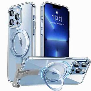 For iPhone 13 Pro Holder Hand Strap MagSafe Transparent Phone Case(Sierra Blue + Grey Strap)