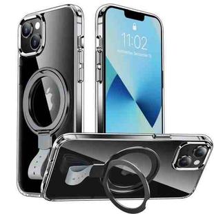 For iPhone 13 Holder Hand Strap MagSafe Transparent Phone Case(Transparent Black + Grey Strap)