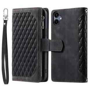For Samsung Galaxy A06 5G / 4G Grid Texture Zipper Leather Phone Case with Lanyard(Black)