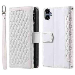 For Samsung Galaxy A06 5G / 4G Grid Texture Zipper Leather Phone Case with Lanyard(White)