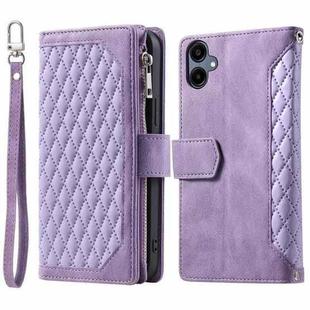 For Samsung Galaxy A07 4G Grid Texture Zipper Leather Phone Case with Lanyard(Purple)