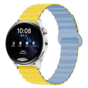 22mm Two Color Magnetic Silicone Watch Band(Light Yellow Mist Blue)