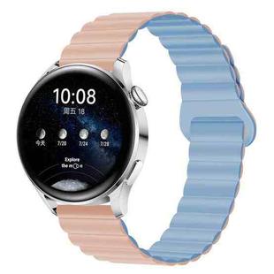 22mm Two Color Magnetic Silicone Watch Band(Pink Sand Mist Blue)