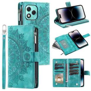 For Honor 400 Lite Multi-Card Totem Zipper Leather Phone Case(Green)
