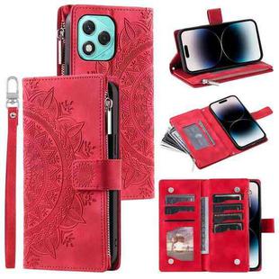 For Honor 400 Lite Multi-Card Totem Zipper Leather Phone Case(Red)