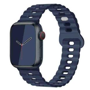 For Apple Watch SE 2023 44mm Reverse Buckle Breathable Silicone Watch Band(Indigo Blue)