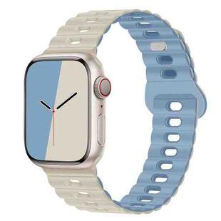 For Apple Watch SE 2023 44mm Reverse Buckle Breathable Silicone Watch Band(Antique White Mist Blue)