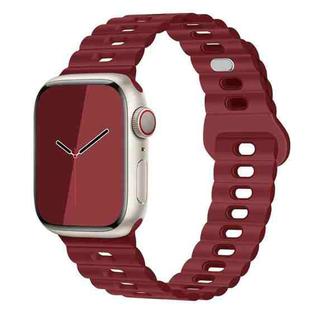 For Apple Watch SE 2023 44mm Reverse Buckle Breathable Silicone Watch Band(Wine Red)