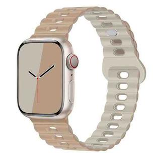 For Apple Watch SE 2023 44mm Reverse Buckle Breathable Silicone Watch Band(Milk Tea Rock White)